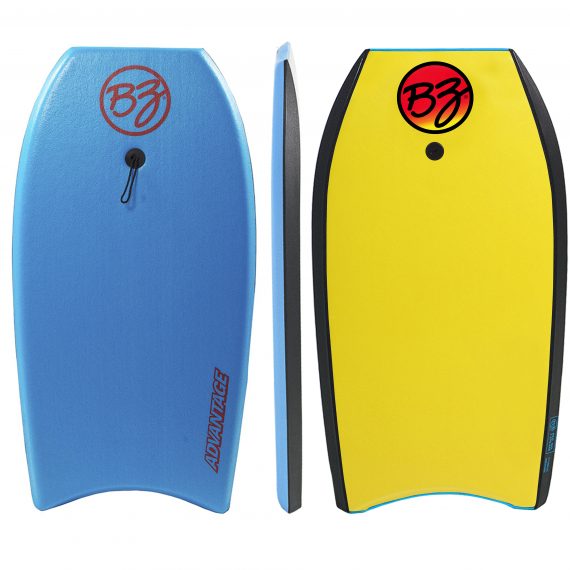 Front, side, and rear view of the Blue advantage bodyboard.